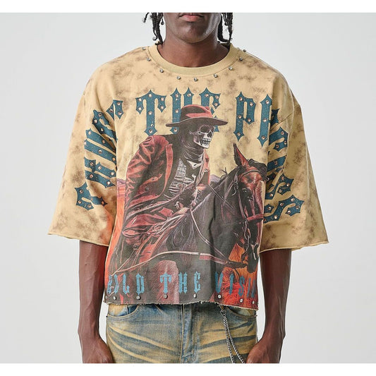 CROPPED T-SHIRT WITH RHINESTONES-Trust the Process-Khaki