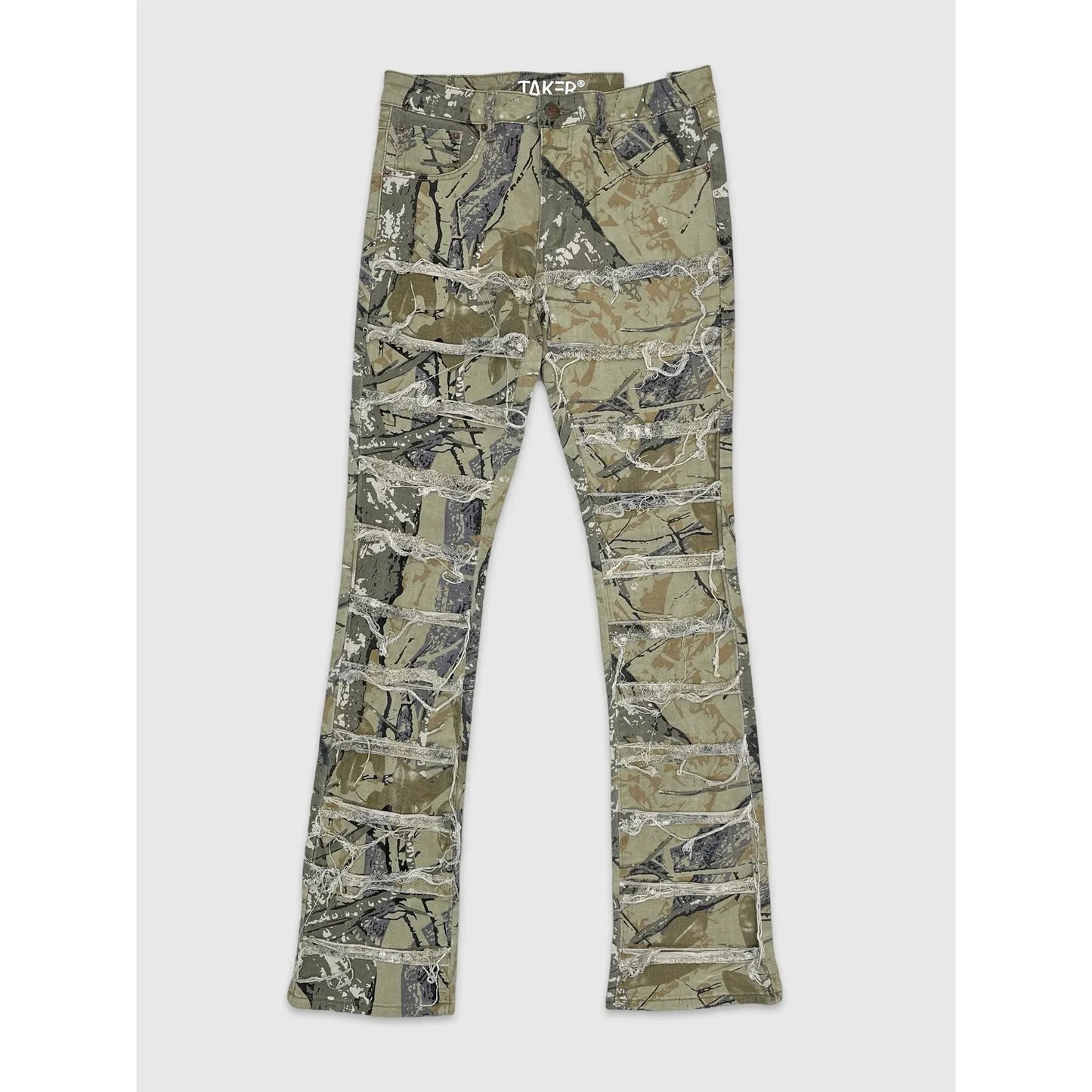 Hunter Camo Frayed Stacked Pants
